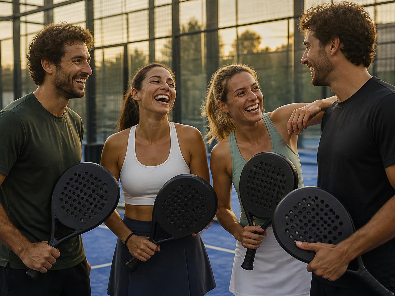 PadelPump community of adult padel players celebrating after a match in Milan